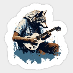 Wolf Playing Guitar Sticker